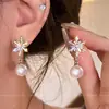 Pendientes Super Hada Estilo Coreano con Lazo y Borla Diseño Nicho Incrustados con Circonita Pendientes de Plata S925