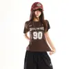 Jersey deportivo retro, tendencia de verano, nueva camiseta de manga corta raglán con cuello redondo para mujer, top ajustado de verano para chica popular