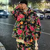 Chaqueta de Algodón Gruesa de Invierno para Hombre con Estampado Floral del Noreste, Abrigo Corto de Algodón Holgado Oversize de Moda