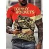 Verano Exportación Transfronterizo Nueva Serie de Motocicletas Impresión Digital 3D Estilo Hip-hop Urbano Suéter Ajustado Camiseta para Hombre