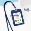 Portatarjetas de identificación exclusivo de cuero genuino transfronterizo, gafete de trabajo personalizado con tres ranuras para tarjetas, cordón para gafete de trabajo, gafete de autobús