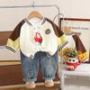 Nuevo Traje de Moda Otoñal para Niños Conjunto de Primavera y Otoño Oso Chaqueta de Béisbol Pantalones de Mezclilla Conjunto de Tres Piezas Venta al por Mayor