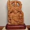 Escultura em Madeira de Cipreste, Ornamento de Estátua de Guan Gong Buda do Portão do Dragão, Deus da Riqueza, Artesanato Presente para Decoração de Entrada de Sala de Estar em Casa
