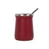 Copo Térmico Transfronteiriço de Aço Inoxidável Mini Copo Térmico Couro Patenteado Copo de Cerveja Camada Dupla a Vácuo Copo de Café com Colher Copo de Água