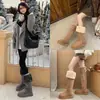 Primeiro Encontro Ji Liangchuan Botas de Neve de Cano Alto com Solado Grosso para Mulheres Outono Inverno Quentes Botas de Cano Alto Moda Plus Veludo Espessado Sapatos de Algodão