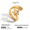 Anel Aberto Wanxing Cross-Border em Aço Inoxidável Dourado 18K com Formato de Coração e Estrela de Cinco Pontas, Anel Indexador Empilhável de Nicho para Mulheres