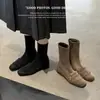 Botines Nuevos de Otoño 2026 de Gamuza con Borlas, Cremallera Lateral Plana, Botas Adelgazantes 32-42 Tallas Grandes para Mujer, Caña de Bota de Lana y Cuero