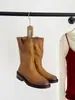 Versión de piel de oveja~Botas de media pantorrilla sin cordones con tacón grueso y puntera redonda de estilo minimalista francés, nuevas botas de moda para otoño e invierno 2026, botas de montar