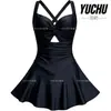 2026 Nuevo Traje de Baño Estilo Falda Halter de Deseo Puro para Mujer con Push-up Adelgazante Conservador para Playa Vacaciones Casuales Traje de Baño para Aguas Termales