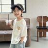 Camiseta de Algodão Puro de Manga Curta Nova de Verão 2026 para Meninos da Haima, Roupas Infantis Estilo Coreano Estampadas, Moda Infantil Tendência para Meninas