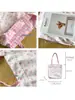 Bolsa de Ombro Rosa Suave Primavera e Verão Bolsa de Lona Floral Fresca Bolsa de Renda Dupla Uso para Menina Bolsa para Estudante Universitário