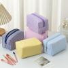 Bolsa de Cosméticos de Seersucker de Venta Caliente Transfronteriza de Mano de Gran Capacidad Bolsa de Lavado Bordada a Rayas Bolsa de Almacenamiento de Cosméticos para Viaje