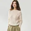 Suéter para mujer de mezcla de hilo GNC, seda de morera y cachemir, con corte relajado y holgado, cuello redondo, tejido de trenza y diseño calado