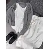Traje de moda para mujer estilo perezoso tirantes chaleco cuello en U verano casual fino papel de carne top protector solar cárdigan