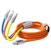 Cabo de dados três em um de 3m, 6A de carregamento super rápido, adequado para Apple Android Typec, carregamento multifuncional três em um