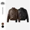 Chaqueta de Cuero PU Retro de Marca Americana Tendencia Nandchn para Hombres y Mujeres, Chaqueta de Motociclista Holgada con Solapa J10075