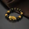 Pulseira Pixiu Banhada a Ouro Imitação para Homens, Pulseira Masculina de Obsidiana Atrai Fortuna, Joias para Transmissão ao Vivo, Fornecimento Atacadista de Pequenos Presentes