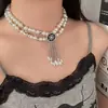 Collar de Borlas de Perlas de Doble Capa de Lujo Accesible Francés Gargantilla para Mujer Diseño Elegante Cadena para Clavícula de Gama Alta Accesorios de Joyería