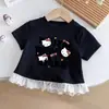 Camiseta de Manga Corta de Verano para Niños Dibujos Animados Nuevo Estilo Niñas Estampada Moda Estilo Coreano Encaje Bebé Lindo Top t