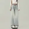 Jeans Cinza Cimento Wide Leg Feminino Nova Coleção Início Primavera 2025 Cintura Alta Cobre o Quadril Para Tipo de Corpo Pera Calças de Chão Camadas Estreitas