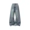 Pantalones de Pierna Ancha Estilo Dad para Hombre con Lavado Degradado de Mezclilla, Estilo Callejero Punk Vintage, Pantalones Largos Casuales Simples Japoneses Desgastados