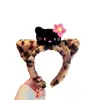 Diadema de Peluche con Dibujo de Gato Kt Estampado de Leopardo Dulce y Lindo para Mujer Otoño e Invierno Lavado de Cara Impermeable Antideslizante Diadema Popular Nuevo Estilo