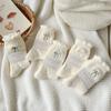 Calcetines de Terciopelo Australiano con Lazo Bordado Color Blanco Leche para Niños, Calcetines Gruesos y Cálidos de Invierno y Otoño, Calcetines de Media Caña, Calcetines para Niñas Estudiantes, Blanco