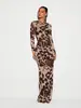 Vestido de malla con estampado animal sexy, superventas transfronterizo europeo y americano, ajustado, que realza la figura, vestido body de manga larga para chicas sexys