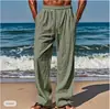 2025 Nuevos Pantalones de Verano Hawaianos para Hombre Pantalones de Playa Bolsillo Cordón Cintura Elástica Liso Cómodo Transpirable