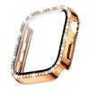 Adecuado para Caja de Reloj Apple S12 de una Sola Fila Incrustada de Diamantes, Caja Protectora Integrada de PC+Película Templada para Apple Watch