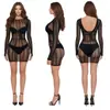 SHEIN Novo Vestido Europeu Americano Slim Sexy Vazado Transparente Manga Longa Justo ao Corpo Lingerie Camisola Estoque de Fábrica