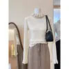 Nuevo Top de Punto Base de Manga Larga con Volantes Estilo Coreano Ajustado Otoño e Invierno para Mujer Top con Cuello Alto de Temperamento Retro
