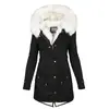 Otoño e Invierno Más Vendido Exportación Nuevo Talla Grande Algodón Ropa Exterior con Capucha Cuello de Piel Cintura Engrosada Longitud Media Ropa Exterior de Algodón para Mujer