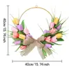2026 Nueva Corona de Primavera Decoración de Puerta de Pascua Corona de Cuentas de Madera Tulipán Simulado Corona Festiva Decoración del Hogar