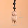 Colgante de gato perezoso de madera tallada estilo chino, madera de haya, sándalo dorado, madera de ciprés rojo, llavero con borla DIY de gato de la suerte tallado
