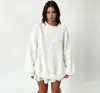 Suéter pullover de punto grueso con cuello redondo, patrón de rombos texturizado, talla grande, corte holgado, color liso, nuevo estilo otoño e invierno 2026, transfronterizo europeo y americano, para mujer
