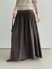 Em seguida, a saia fluida de textura macia, uma saia midi plissada simples estilo coreano para mulheres, com corte solto e silhueta esvoaçante, modelo J8306