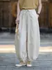 Nuevos Pantalones de Linterna de Algodón y Lino para Mujer Verano 2026, Pantalones Casuales Delgados Adelgazantes con Parches, Cintura Elástica con Cordón, Largo Corto