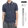 Camisa Polo de Punto de Seda Helada Estilo Old Money Europeo y Americano para Hombre, Sensación de Lujo Ligero de Gama Alta, Cuello de Solapa, Ropa de Manga Corta Casual de Negocios para Hombre