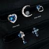 Aretes de Luna Rosados Diarios Incrustados con Diamantes Azules con una Vibra Genial, Aretes de Presión con Cierre de Rosca, Set con Forma de Corazón, Súper Brillantes