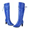 Botas de couro de cano alto com salto ultra alto plus size para outono e inverno, bico redondo, versáteis, sola de borracha, antiderrapantes, de calçar, botas estilo Martin com salto grosso para mulheres