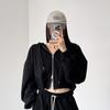 Primavera e Outono 2026 Novo Estilo Coreano Moda de Rua Jaqueta Curta Solta Versátil Modeladora Cor Sólida Moletom Cropped para Mulheres