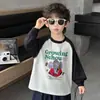 Sudadera de dibujos animados de primavera para niños, camiseta de tendencia estilo coreano con mangas raglán, nueva colección primavera y otoño 2026, atuendo versátil