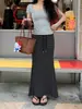 Falda Larga de Verano Estilo Coreano Holgazán Rayada con Caída Estilo Cola de Pescado para Cadera Falda Casual Elegante de Longitud Media para Mujer