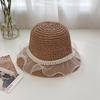 Chapéu de Palha Renda Trançada para Mulheres, Chapéu de Pescador Vazado com Babados para Praia de Verão e Litoral, Proteção Solar e do Sol, Aba Larga