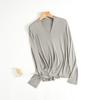Camiseta de Capa Base de Seda para Mujer para Primavera y Verano, Manga Larga con Cuello en V, Talla Extra, Color Sólido, Se Puede Usar como Capa Interior o Exterior