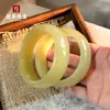 Jade de Hetian de Xinjiang Alta Imitación Material de Mongolia Exterior Color Boca Amarilla Pulsera Dulce de Roca Pera de Nieve Pulsera Ancha de Jade Suministro en Vivo