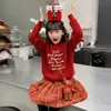 Ropa para Niñas Conjunto de Suéter Otoño e Invierno 2026 Nuevo Elegante Falda Roja Plisada Infantil Conjunto de Dos Piezas para Año Nuevo