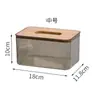 Venta al por mayor de fábrica Caja de pañuelos transparente PET nórdica Caja de almacenamiento de servilletas creativa para el hogar Sala de estar Caja de pañuelos con cordón de bambú y madera