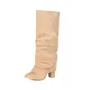 Botas altas de punta cruzadas para otoño e invierno, suela de goma de color liso, tacón alto, talla grande, botas de mujer, tacón cuadrado, slip-on, botas Martin de comercio exterior